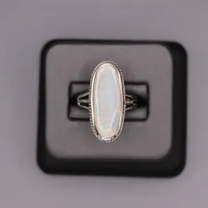 Sterling Silver Stone Ring - Big Oval Opal