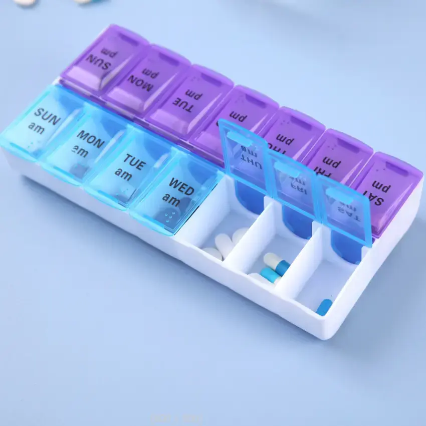 14-Grid Pill Storage Box, Portable Large Capacity Pill Organizer, Supplement & Vitamin Medical Organizer, Daily Medicine Storage Box for Home, Office and School
