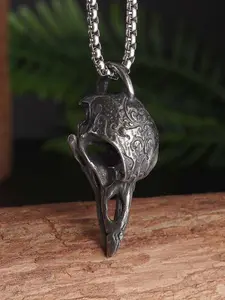 Vintage Gothic Bold 3D Viking Raven Skull Pendant Necklace, Personalized Punk Hip Hop Rock Jewelry Gift for Men, Copper Chain, All Seasons