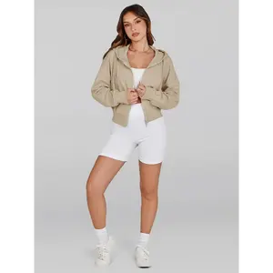 Women'S Crop Zip Up Hoodies Casual Long Sleeve Hooded Cropped Sweatshirts With Pockets