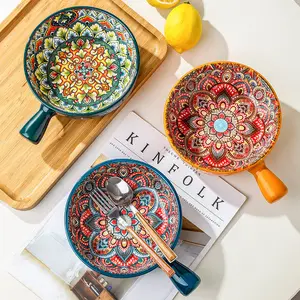 Sacred Mandala Ceramic Containers - Decorative Glazed Bowls for Office, Meditation Room, Spices, Herbs, Coins Tableware Serving