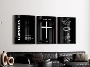 Black Christian Wall Art; Minimalist Bible Verse Poster Unframed  s  - Set 3
