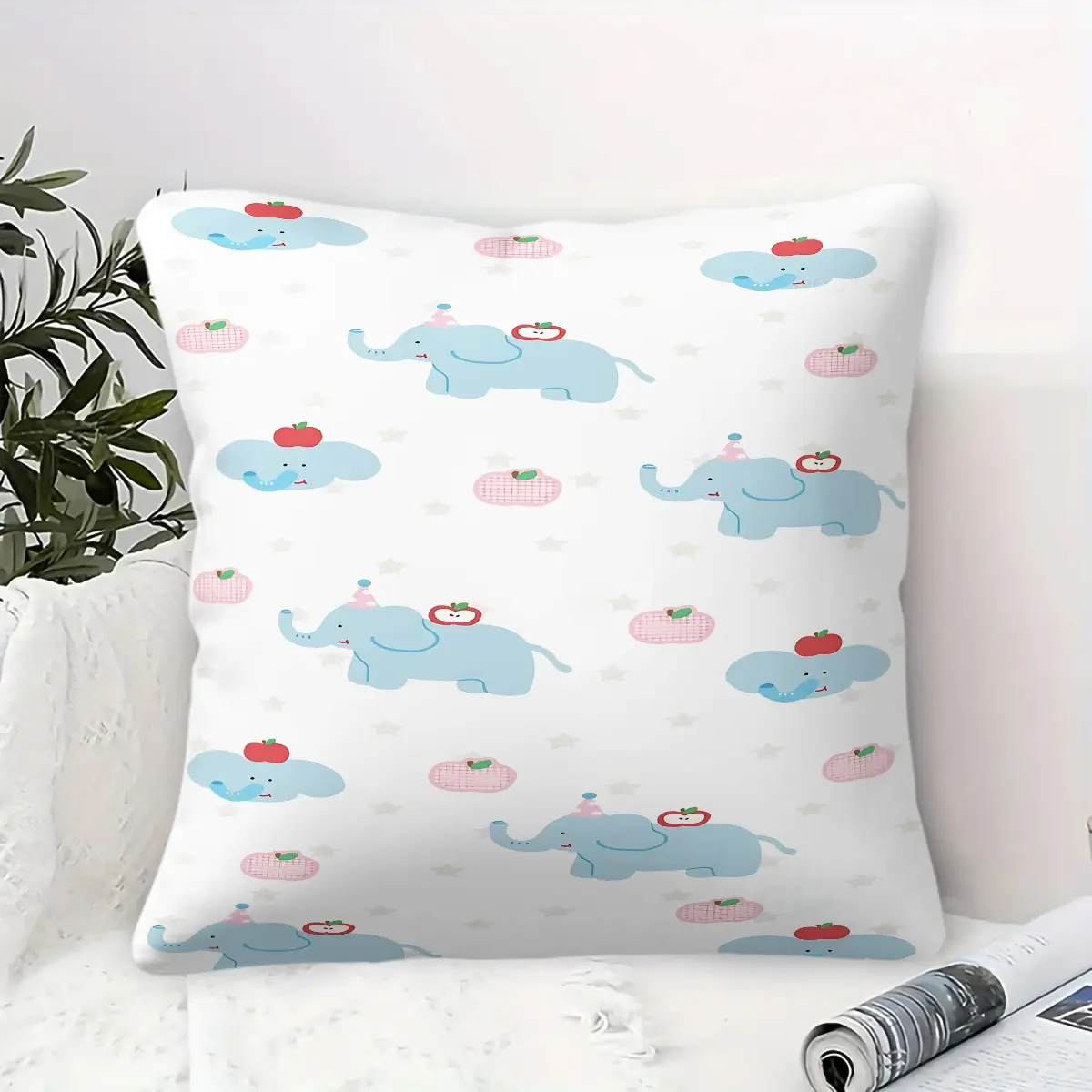 1 Cute Cartoon Baby Elephant Print Throw Pillow, Fresh and Soothing Baby Elephant-Themed Sofa Accent Pillow, Suitable for Recliners, Sofas, Beds, Living Rooms, and Home Decor, Comfortable Gift Cushion
