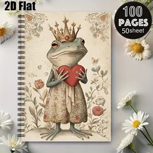 1pc Frog Prince Spiral Notebook 5.7x8.26 inch, Cute Animal Hardcover Journal with Lined Pages, Durable Coil Binding, Perfect for Valentine's Day Gift, Daily Writing, Travel Journal, School Supplies, Office Notebook, Gift for Kids Teens Girls Boys