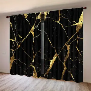 Marble Pattern Printed Curtains, High Definition Digital Print, Rod Pocket Installation, 100% Polyester, All-Season UV Protection Drapes, Window Curtain