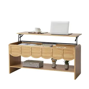 Giratree 39.37" Lift Top Coffee Table with Hidden Compartment, 2 Tier Wooden Center Table with Wave Panel, Modern Lift Tabletop for Home Living Room Office, Walnut