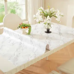 Marble-Look Table Protector 24 x 48 Inch, Skin-Friendly & Waterproof Vinyl Desk Protector Mat, 24H Wipeable Oil-Proof Plastic Cover for Dining, Coffee Table and Dresser