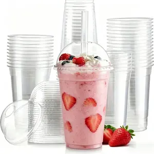 10/20/50sets Disposable Milk Tea Cups Set, BPA-Free Plastic Clear Cups with Lid, Leakproof, Ideal for Ice Cream, Juice, Pearl Milk Tea, Party Use