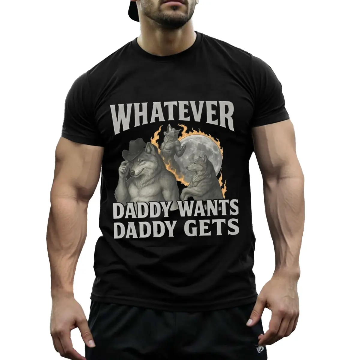Women's Premium Cotton Savage Daddy Wolf Meme T-Shirt - Bold Meme Energy, Lightweight, Unisex Round Neck Short-Sleeve, Geometric Print, Breathable, Menswear Option, Layer Under Jacket, Casual Top (Mother's Day Gift)