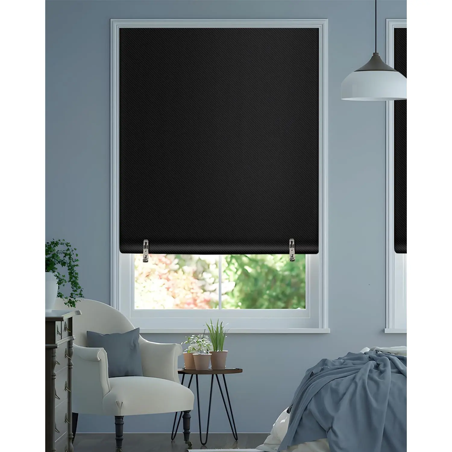 Cordless Blackout Roller Window Shades - Non-Drill No-Tools Pull-Down Blinds, Thermal Insulated UV-Protective Fabric, Blocks Outside Light for Bedroom & Home Office (36''W x 72''H, Black)