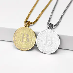 Unisex Stainless Steel Bitcoin Pendant - 24-Inch Chain  Ideal for cryptocurrency enthusiasts and gift-giving. Perfect for birthdays, Christmas, Valentine's Day, and holidays. K35