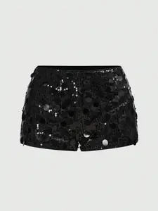 Women's Sequin Punk Mini Shorts Fitted Womenswear, Low Waist Cut-Out Design, Perfect for Summer Beach, Graduation, Easter Concerts, Nashville Vacation, Music Festivals