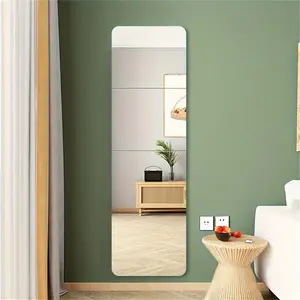 4pcs rounded square acrylic mirror wall stickers for background wall decoration, suitable for bedrooms, living rooms, offices, kitchens, bathrooms, foyers, dance studios, and gyms. Shatterproof, removable, self-adhesive wall sticker acrylic mirrors