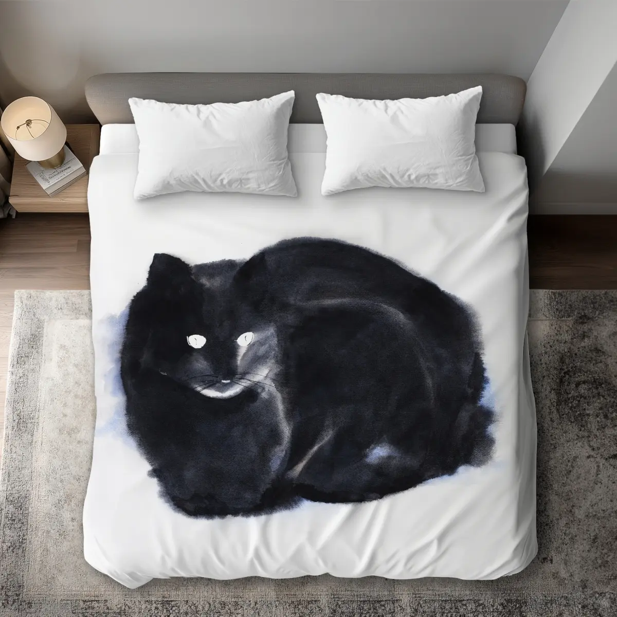 360 stand Abstract Watercolor Cat King Size Duvet Cover - Microfiber Face, Machine Washable, Feline Motif, Artistic Look, King Size Bed-Fit Bedding Textile Accessory, Themed Duvet Covers, Whimsical Duvet Covers