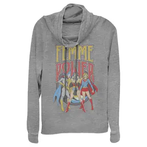 Juniors Womens Justice League Femme Power Heroines Cowl Neck Sweatshirt
