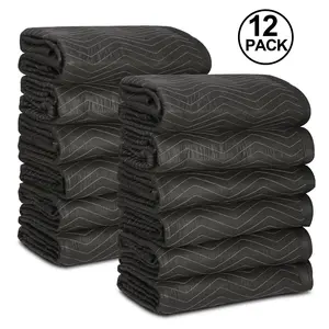 Segawe 12 Packs Heavy Moving Blankets 80"x72" (65lb/Dz) Packing Blankets Dual-Sided Professional Quilted Shipping Furniture PadsBlack/Blue