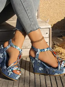 Boho Style Cowboy Heel Sandals, Rhinestone Ethnic One Strap, Versatile Outdoor Party Women's Shoes, Perfect for Any Occasion