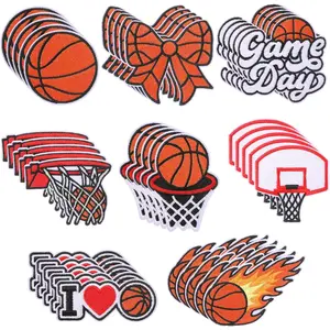 40 Pcs Basketball Iron on Patches Sports Sew on Embroidered Basketball Patch Applique Sports Badge Patch for DIY Hat Jacket Backpack Clothing Bag Decor Senior Night Gifts