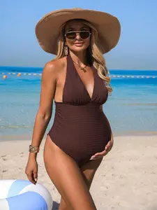 JOCASTAA Maternity Backless Halter One-Piece Swimsuit For Beach Vacation 2026 New Women's Swimwear ArrivalFor School,Suitable For Holiday, Date, Afternoon Tea, Western, Cruise, Beach, Island, Road Trip, All Seasons, Music Festival