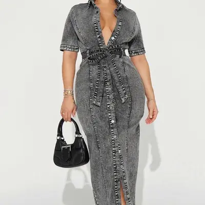 Alyana Denim Maxi Dress Off White TikTok Shop