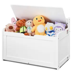 VEVOR Wooden Toy Chest for Kids, Toddler Toy Storage Box with Flip-Top Lid and Safety Hinge, 32.68x 17.91x 24.02 Large Kids Storage Bench for Playroom, Bedroom, Living Room Entryway, White