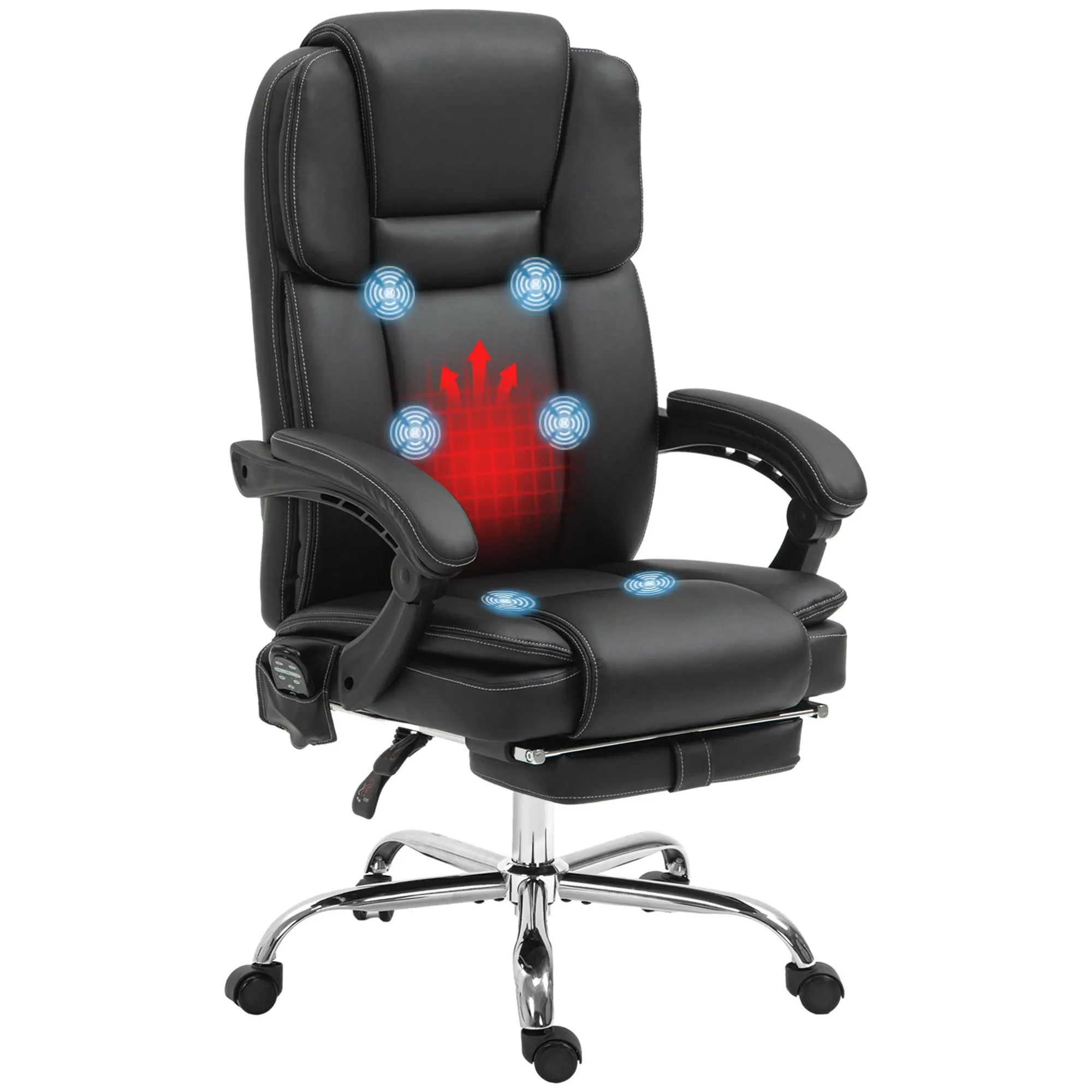 Vinsetto Massage Office Chair with 6 Vibration Points, Heated Reclining PU Leather Computer Chair with Adjustable Height, Footrest, Brown