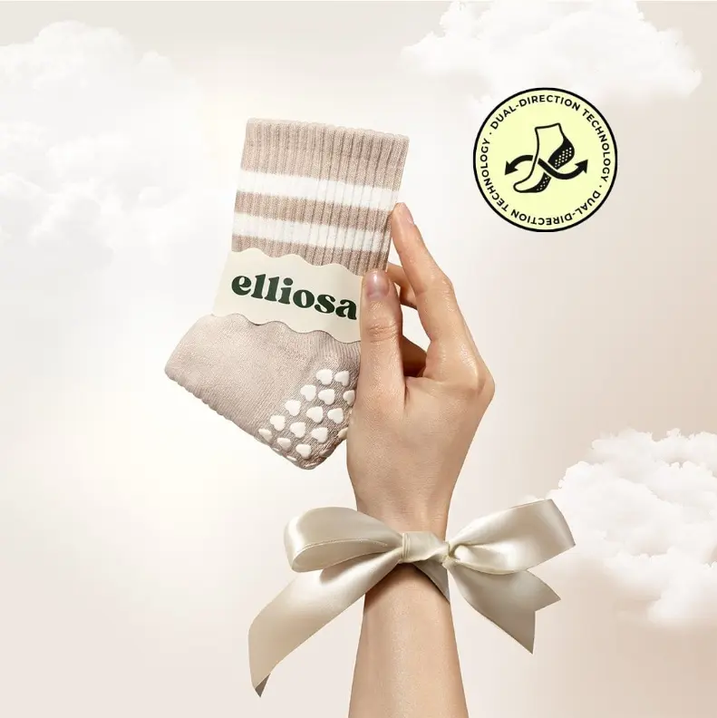 Elliosa Non-Slip Grip Socks for Pilates, Yoga & Barre, Cotton Blend Athletic Studio Workout Socks