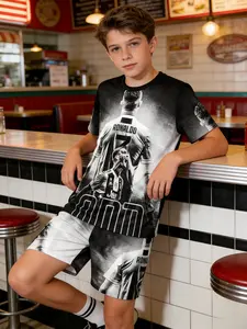 Boys' Retro Soccer Jersey Set, Ronaldo 7 Number Print, Casual Summer, Party Wear, School, Outdoor Activities