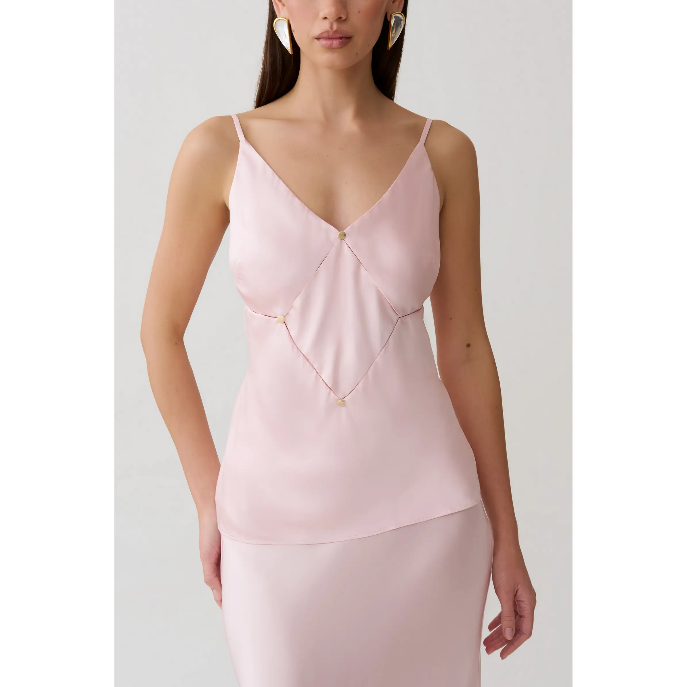 Hattie Satin Sleeveless Top - Pale Pink