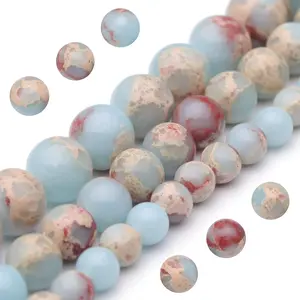 Youngbling Natural Gemstone Beads for Jewelry Making,8mm Sky Blue Jasper Polished Round Smooth Stone Beads for Bracelet Necklace 15 Inch(Sky Blue Jasper,8mm)