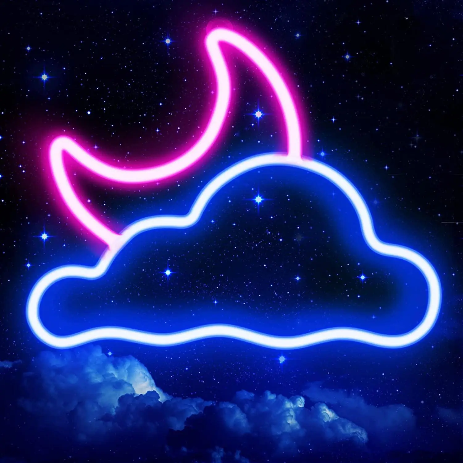 Moon & Cloud Design Night Light For Cozy Corner, Summer Gift, USB Powered Decorative Neon Sign, Creative LED Neon Light For Home Party Decoration, Roo