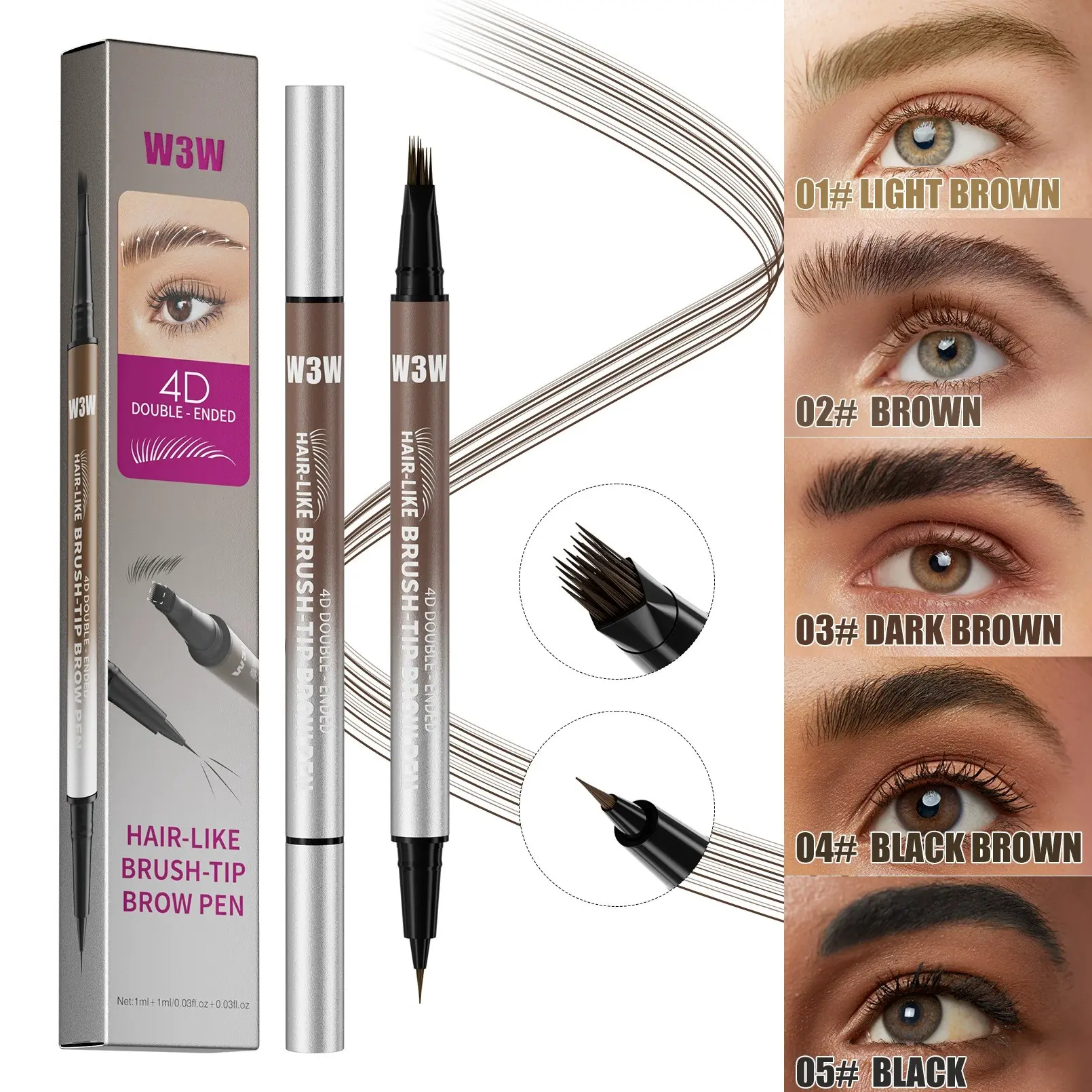 Waterproof Dual-Ended Eyebrow Pen, Wild Brow Brush & Liquid Eyebrow Pencil, Sweat Resistant Multi-Fork Design, Perfect for Natural Look, Brow Styling, Eyebrow Makeup