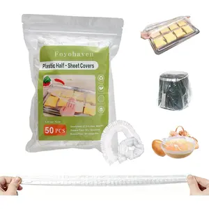 50 Pcs Extra Large Elastic Reusable Plastic Covers - 13x18 In for Half Sheet Pans & 10-19 In Bowls, BPA Free Transparent Lids for Dough Proofing, Meal Prep & BBQ