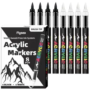 Acrylic Paint Pens, Automatic Ink Control System,Soft Brush Tip Markers,Black and White Paint Marker,Art,for Canvas, Rock, Wood, Stone, Glass, Ceramic, Fabric Painting, DIY Crafts