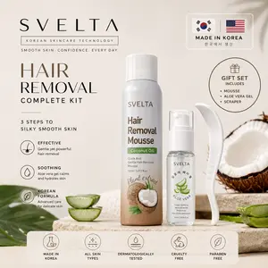 SVELTA Hair Removal Mousse Kit – Coconut Oil Depilatory Foam with Aloe Vera Gel & Scraper – 3-Step Wax-Free Hair Removal for Legs, Arms & Underarms – Gentle Korean Formula for Smooth Hydrated Skin – Fast At-Home Hair Removal Kit (150ml + 30ml)