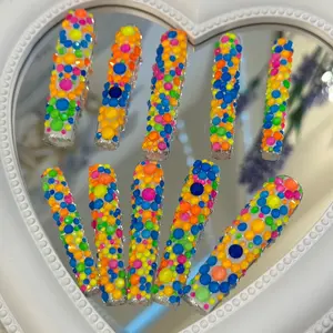 Full Diamond Rainbow Wearing Armor, Candy colored Extra Long Nail Art, Colorful Explosive Diamond Handmade Customized Armor