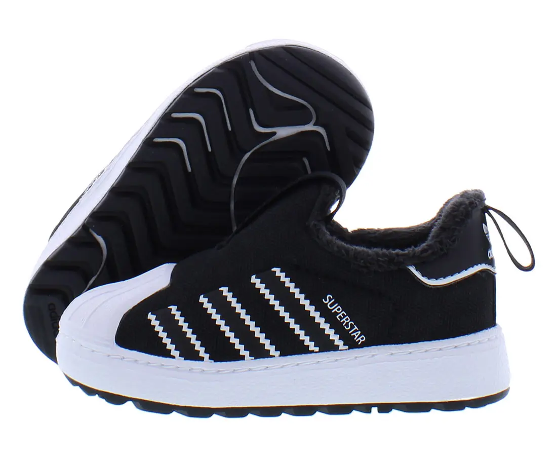 Adidas Infant & Toddler Superstar 360 WTR Winterized Sneakers, Flexible Sole for First Walkers, Classic Shell Toe, Toddler Walking Sneakers, 2 - 3 Years, Unisex, Sporty Shoes, Black/White, Classic Stripes, Casual, Core Black/Core Black/White