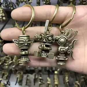 Vintage Pure Copper Ancient Sichuan Cultural Art Sanxingdui Great Standing Figure God Bird Long Eye Official Keychain Pendant Brass Waist Decoration