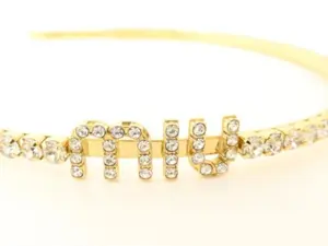 Pre-owned Miu Miu Hair Band Metal Crystal Gold