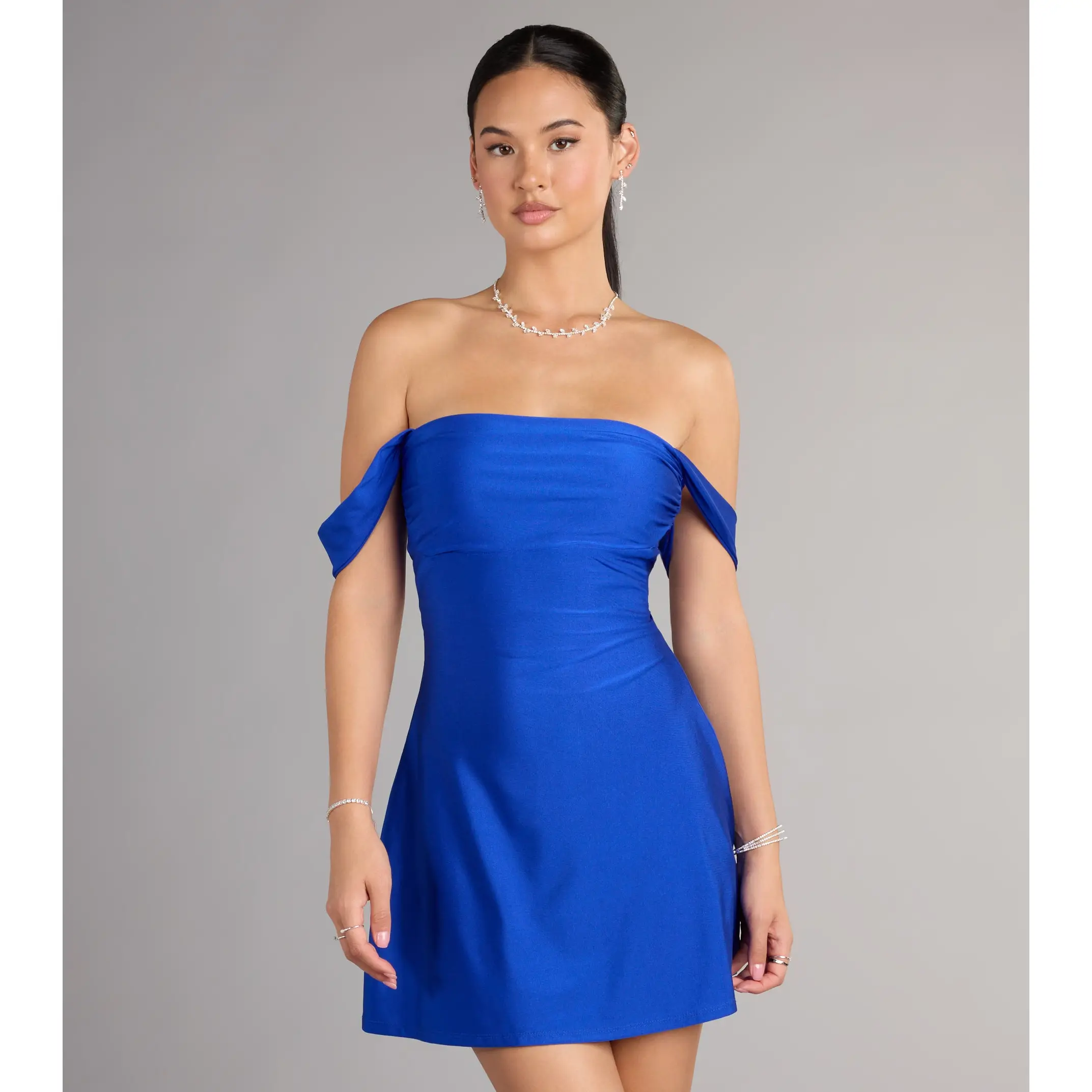 Classics Lover Off-The-Shoulder Satin A-Line Mini Dress