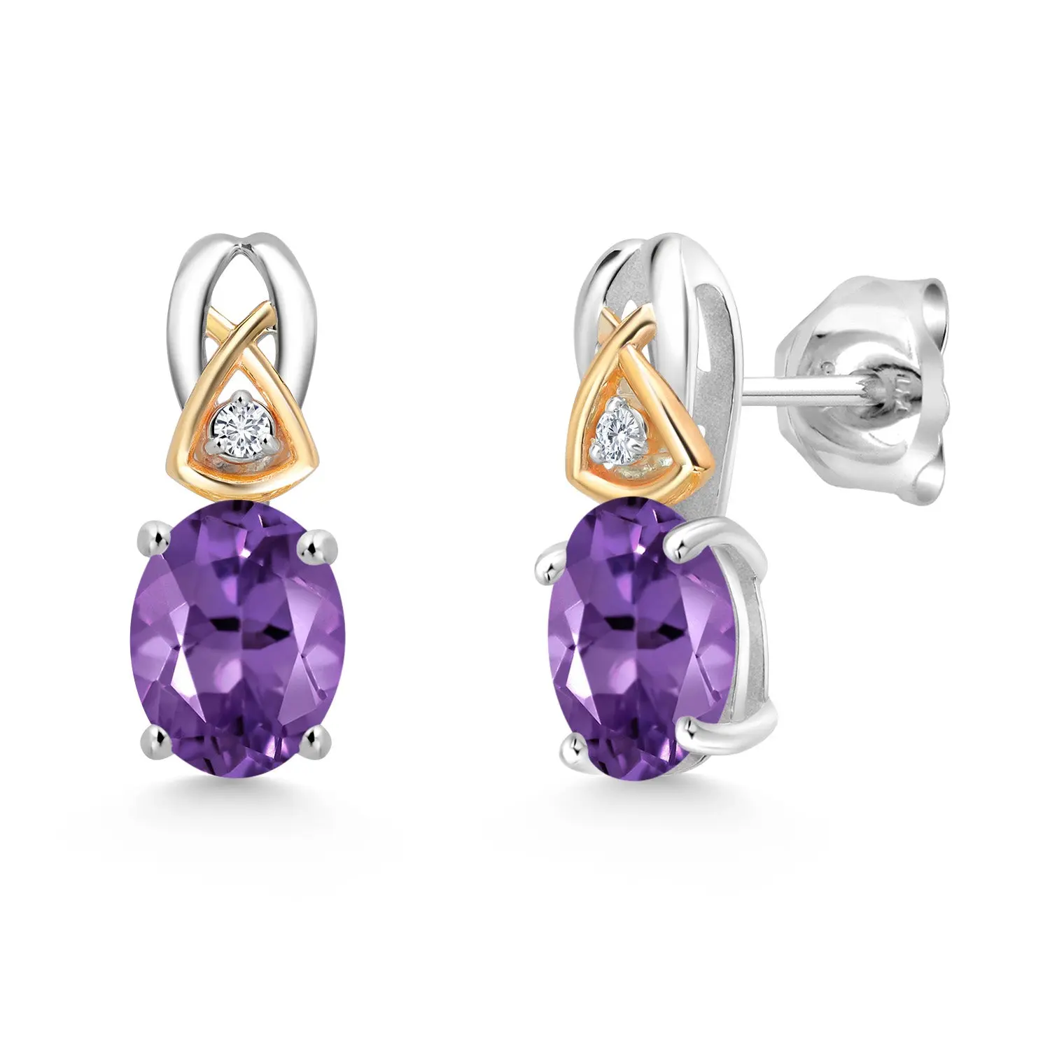 1-3 Cttw Oval Gemstone Birthstone and Lab Grown Diamond Earrings For Women | 925 Sterling Silver and 10K Yellow Gold | Oval 7X5MM