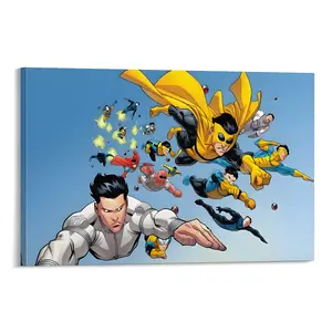 Invincible Comic Canvas Wall Art,Superhero Poster, Modern Graphic Novel Decor, Premium Framed Aesthetic Painting for Game Room, Bedroom & Office, Perfect Gift for Anime & Comic Fans Framed or Unframe