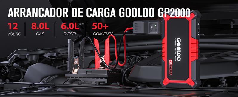 GOOLOO Nuevo arrancador GP2000, arrancador de puente para automóvil de 12 V 2000 A (hasta 8,0 L de gasolina, motores diésel de 6,0 L), cargador de batería portátil SuperSafe, paquete de refuerzo de caja de litio automático con carga rápida USB, rojo
