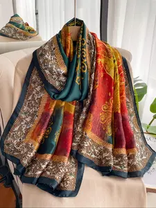 Women's Elegant Plants Print Silk Scarf, Fashionable Soft Comfortable Floral Print Shawl for Daily Wear, Casual Versatile Satin Scarf for Women, Paisley Print Scarf, Floral Pattern Shawl
