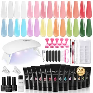 Nail Extension Gel Set, 14-Piece Polyethylene Nail Kit with Sliding Solution & Mini Lamp, Beginner-Friendly Manicure Design Tools