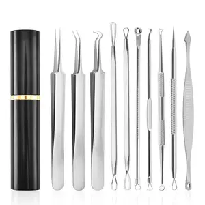 Professional 10-Piece Acne and Pimple Extraction Kit, Stainless Steel Tools for Deep Cleaning, Facial Cleansing Tools, Essential Professional Skincare Set
