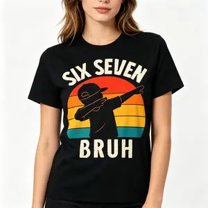 "6 7 Numbers Dabbing" Funny Boy's Meme Graphic Tee |   Six Seven Bruh Novelty Trend Humor Statement T-Shirt |   Kids Youth Streetwear Casual Top