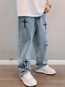 Blue Jeans For Men y2k Denim Pants Embroidered Streetwear Men Clothes Gifts For Him Summer Outfits Trouser