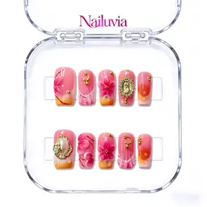 Nailuvia｜D163 1.0 Inch｜10PCS 100% Handmade Press-On Nails｜Reusable Colorful Art Acrylic Stylish｜Luxury Floral Elegant