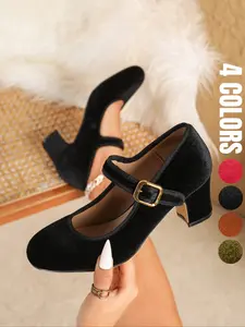 Spring Summer Women's Mary Jane Shoes, Single Strap Round Toe Chunky Rubber Sole, Vintage Elegant, Wedding Party Dance Career, Versatile Shoes